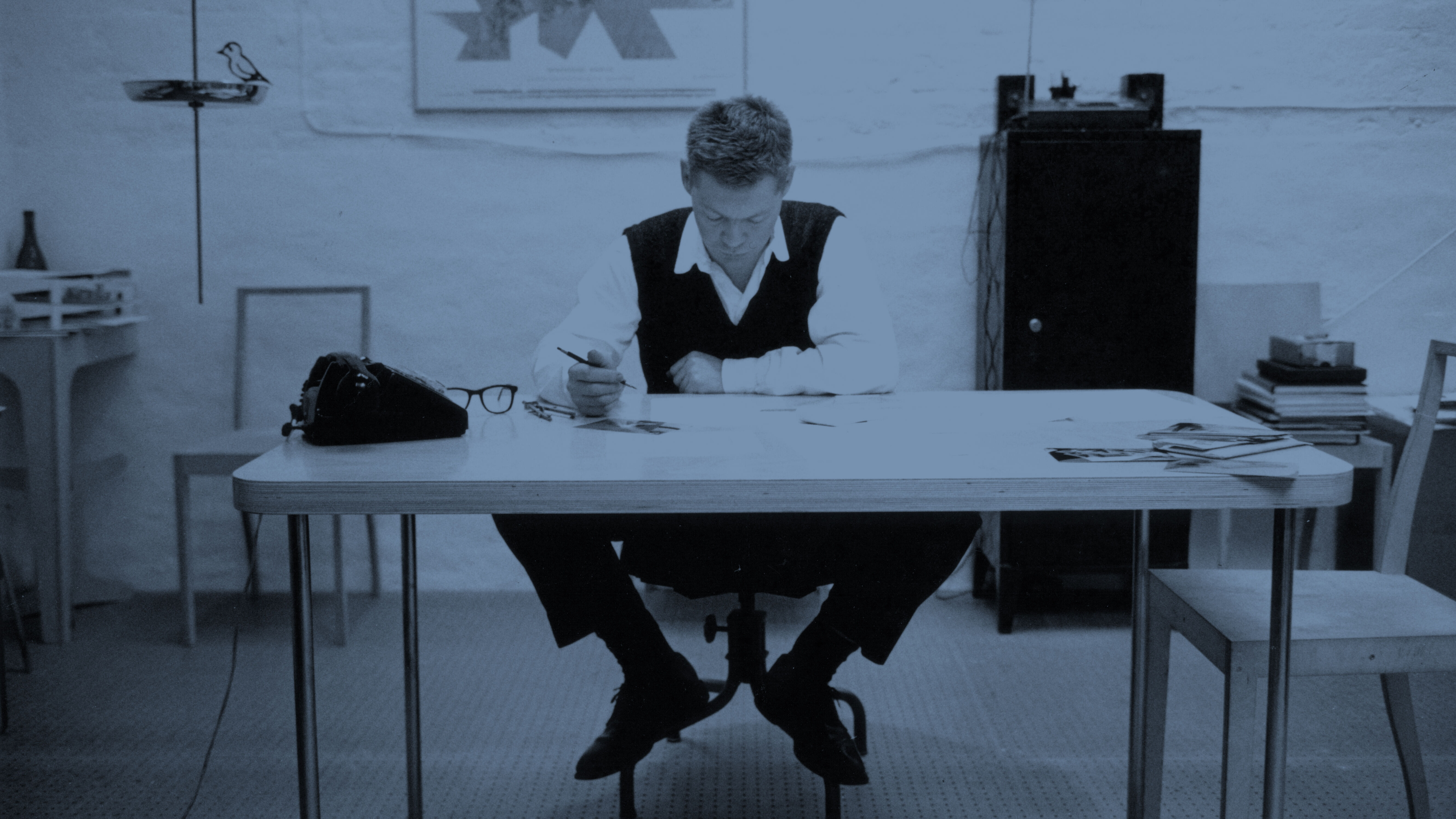 Jasper Morrison in his studio designing for Flos